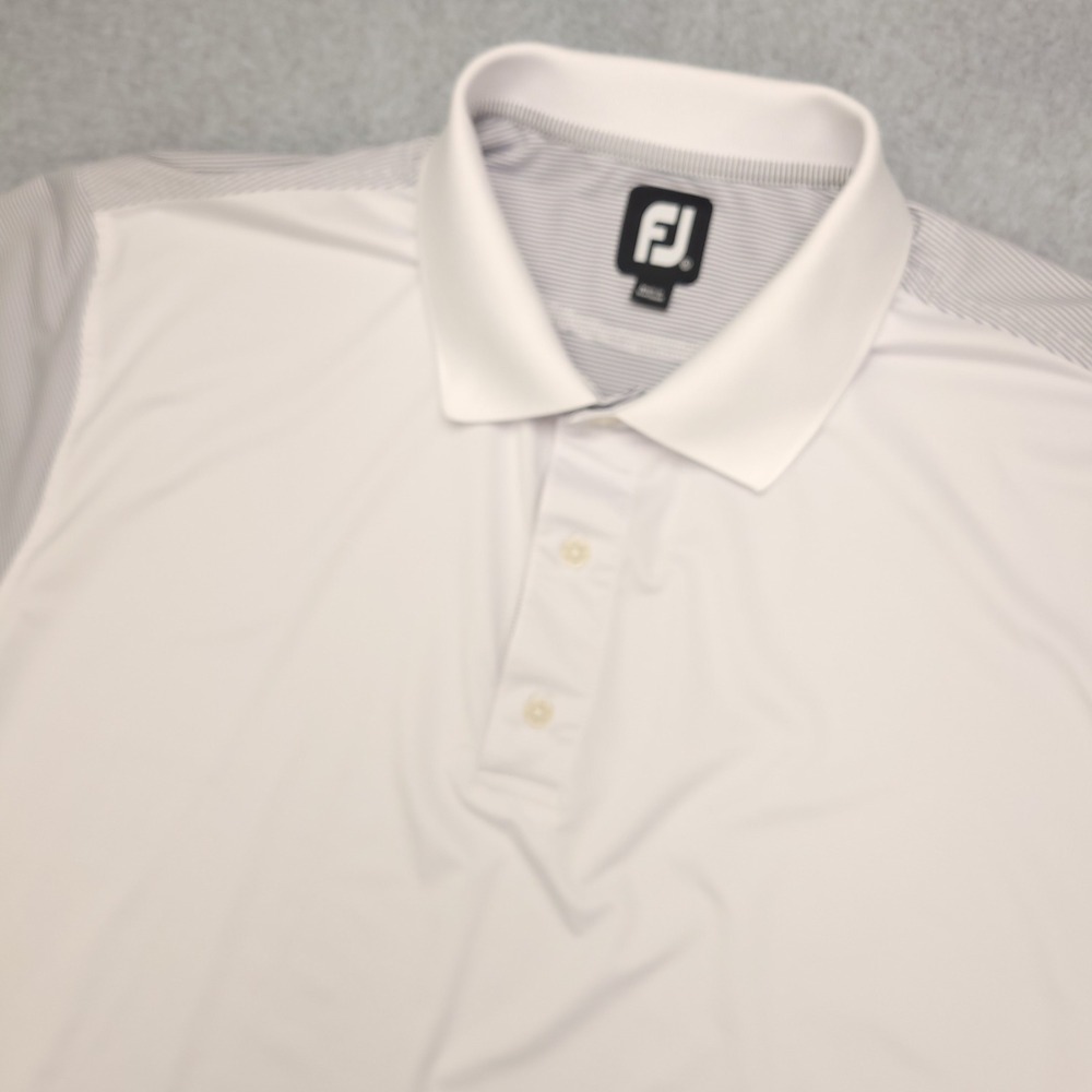 Footjoy FJ Golf Polo Shirt Mens XL White Pinstripe Short Sleeve Performance‎